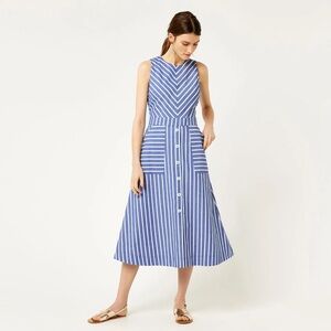Warehouse 100% Cotton Blue and White Striped Midi Dress